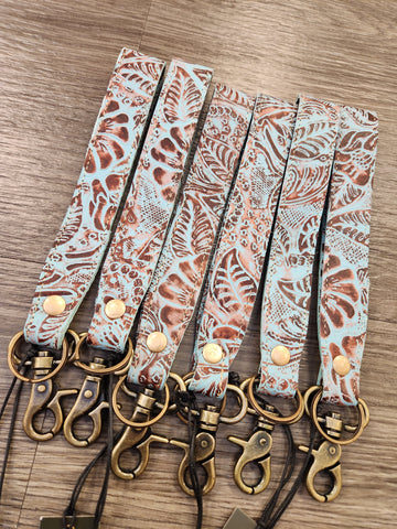 Turquoise Leather Keychain
