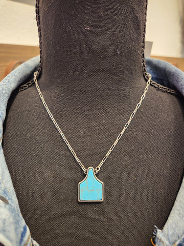 Turquoise Cattle Tag Necklace