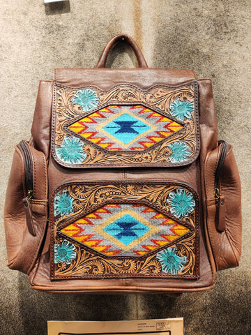 Tooled Leather Backpack/ Diaper Bag