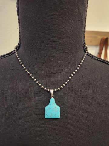 Turquoise Ear Tag Necklace